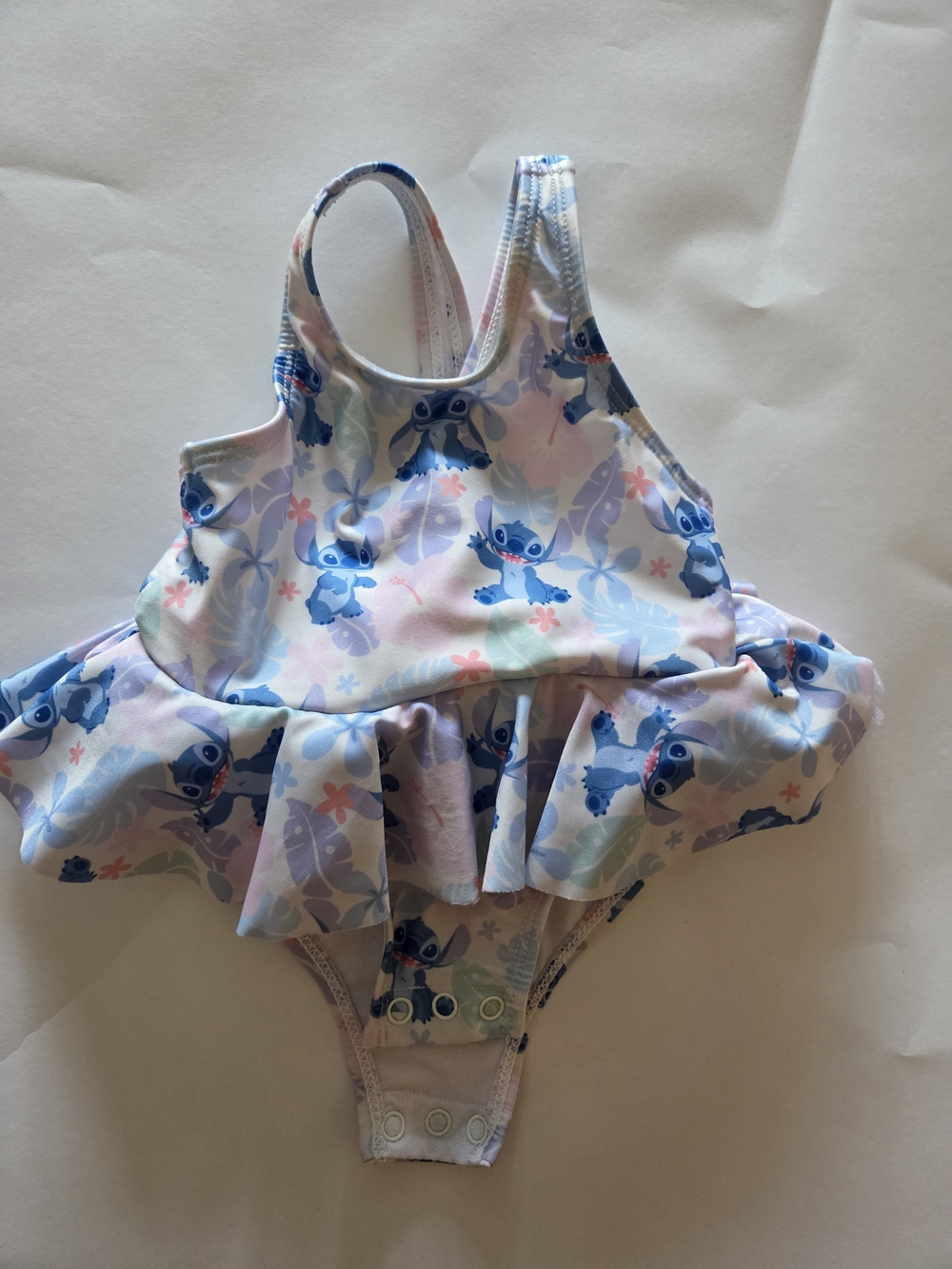 Disney Girls Blue & Pastel Stitch Ruffle One-Piece Swimsuit